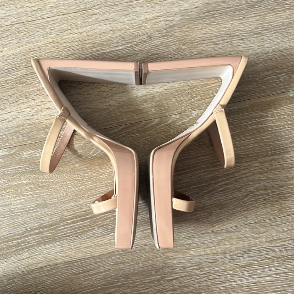 Jeffery Campbell Hustler Platform Sandal Nude Patent Leather Strappy Block Heels
